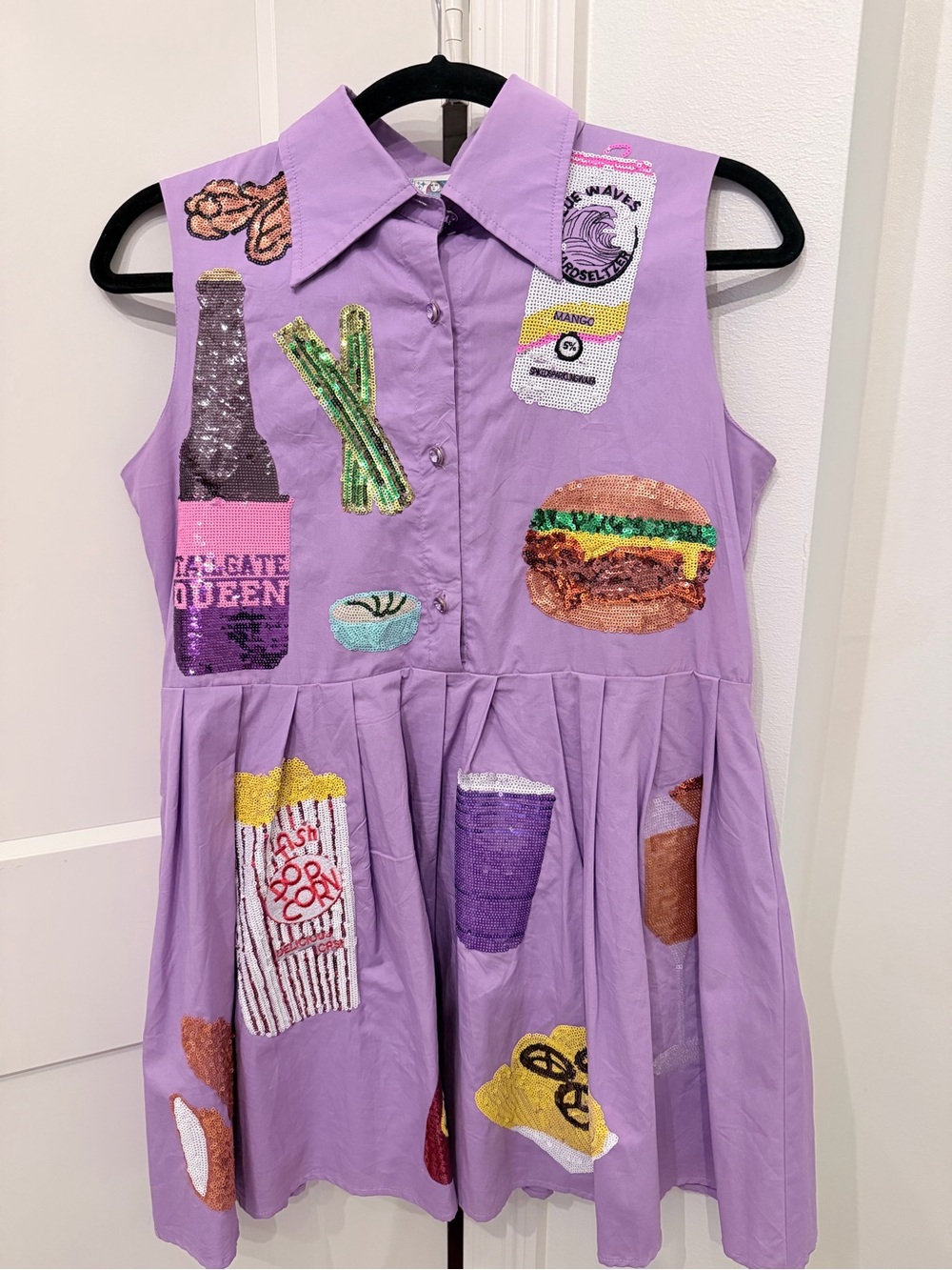 QUEEN OF SPARKLES Lavender Sequin Patch Dress X Small